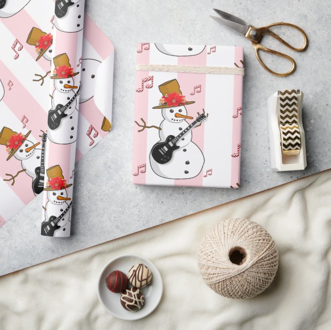 Papier Cadeau Enveloppement de Noël Snowman rose et blanc (Artisanat)
