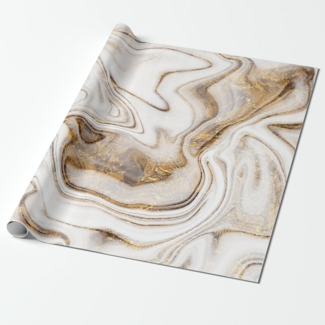 Papier Cadeau Enveloppement de texture cool en marbre blanc or (Déroulé)
