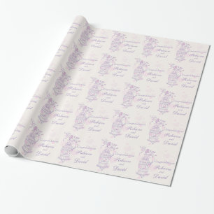 Papier Cadeau Enveloppement personnalisé mariage rose violet cag