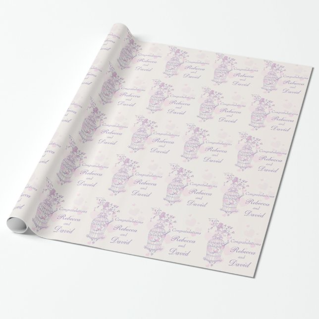 Papier Cadeau Enveloppement personnalisé mariage rose violet cag (Déroulé)