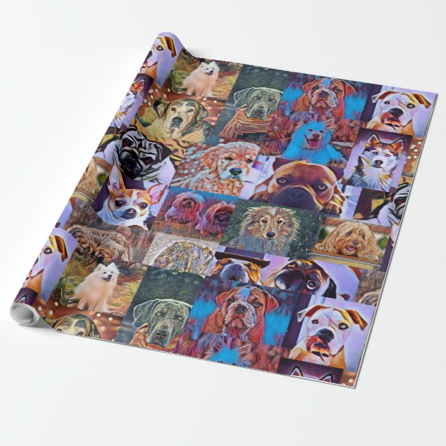 Papier Cadeau Envelopper Papier Chien Chien Chien Chiens Collage (Déroulé)