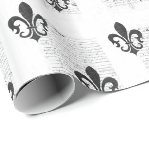 Papier Cadeau Éphémères français vintages B et W Fleur De Lis