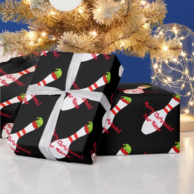 Papier Cadeau Épingle de bowling avec elf casquette personnalisé (Vacances)