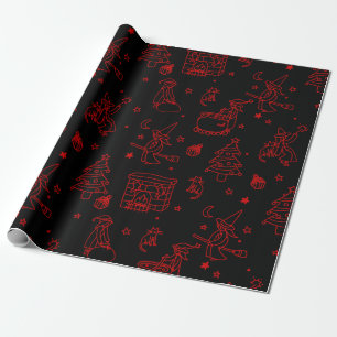 Papier Cadeau épiphanie noël sorcière befana noir