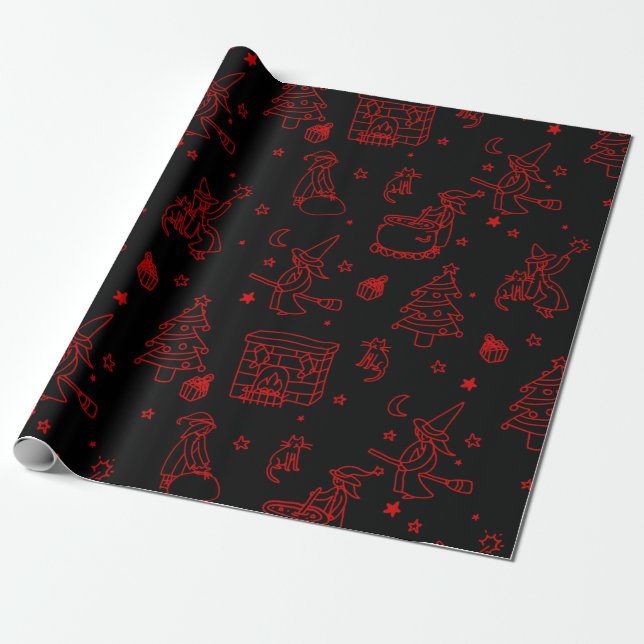 Papier Cadeau épiphanie noël sorcière befana noir (Déroulé)