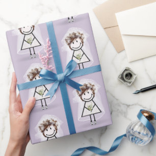 Papier Cadeau Épouse Stick Girl En Basket