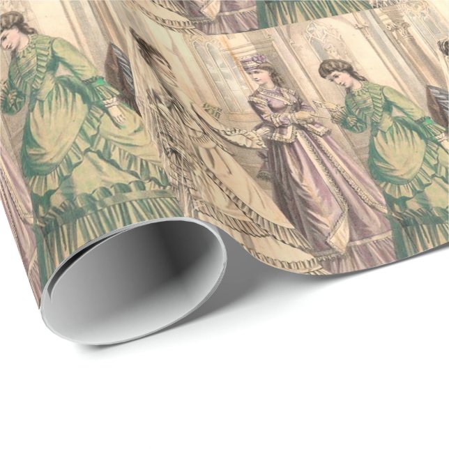 Papier Cadeau Épouse victorienne et hôtesses (Coin rond)