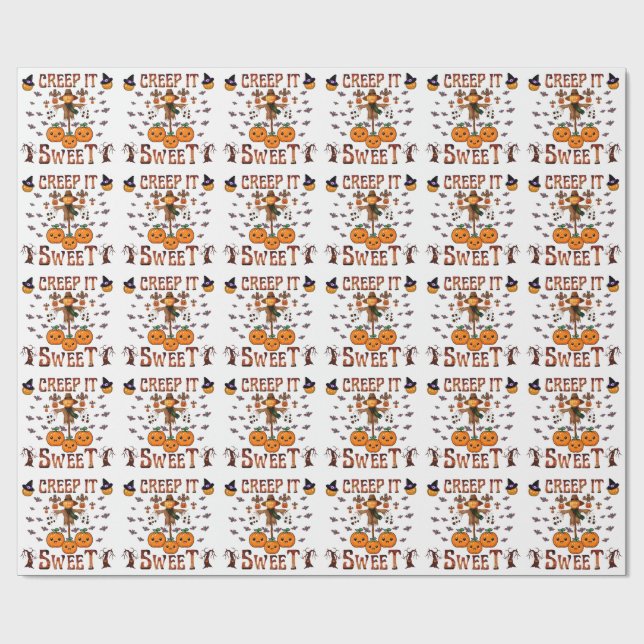 Papier Cadeau épouvantail citrouille kawaii halloween art d'auto (Plat)