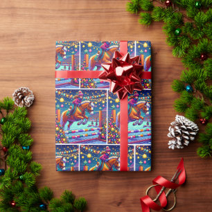 Papier Cadeau Équestre Femme Jumping Horse Event Noël