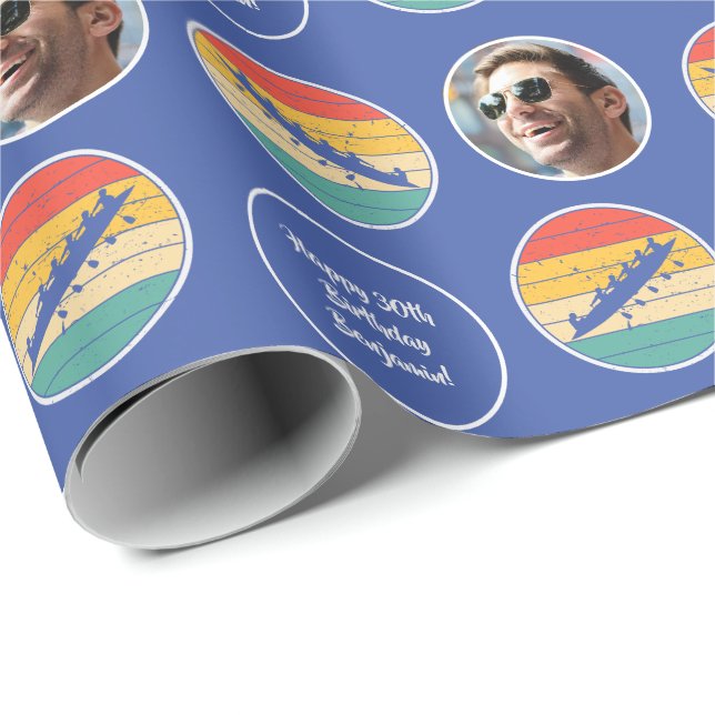 Papier Cadeau Équipe d'aviron Nom de l'équipe Age Photo coucher  (Coin rond)