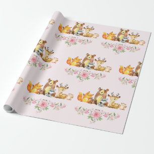 Papier Cadeau Ęr anniversaire de baby shower floral rose chic d