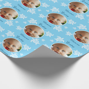 Papier Cadeau Ęr bébé bleu personnalisé de tortue de mer