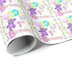 Papier Cadeau ęr Princesse pourpre nounours d'anniversaire