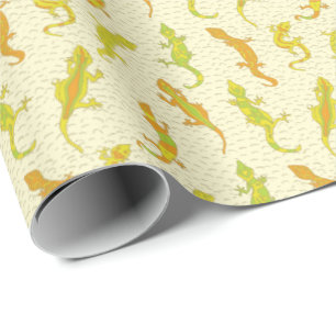 Papier Cadeau Escalade de roche Geckos sur jaune - motif sans so