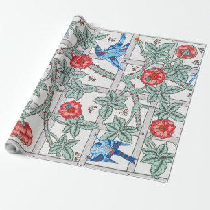 Papier Cadeau Escalade Rose et petit oiseau, William Morris