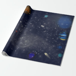 Papier Cadeau Espace extra-atmosphérique avec planètes et galaxi