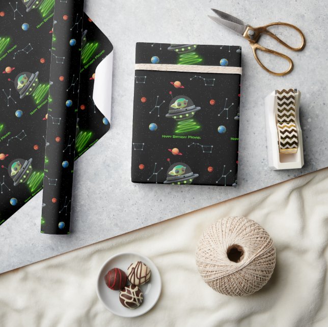 Papier Cadeau Espace extra-atmosphérique OVNI Planètes Aliens ve (Artisanat)