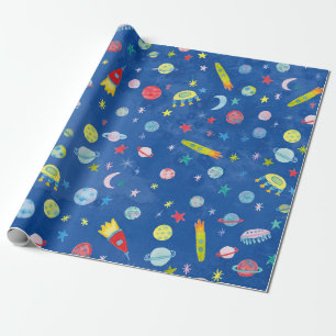 Papier Cadeau Espace extra-atmosphérique UFO Planètes Motif de f