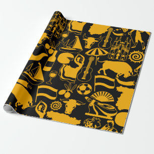 Papier Cadeau Espagne et traditions espagnoles Noir et Orange