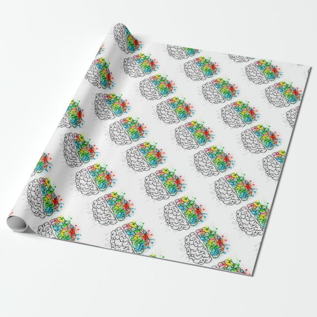 Papier Cadeau esprit cerveau psychologie idée coeurs (Déroulé)