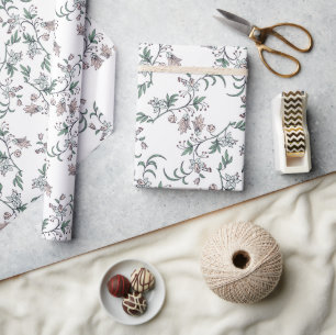 Papier Cadeau Etagère botanique rose et blanc et doublure de tir