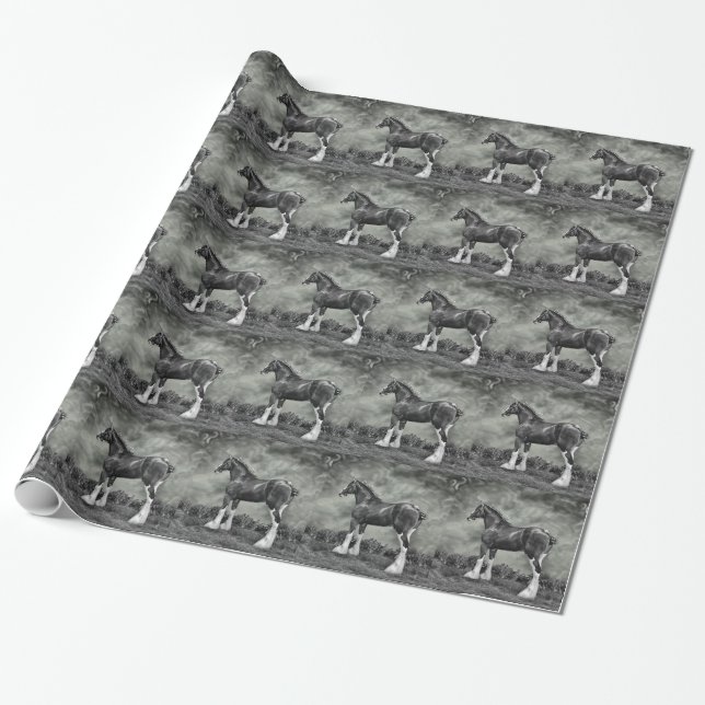 Papier Cadeau Étalon B&W de Clydesdale (Déroulé)