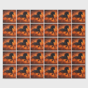 Papier Cadeau Étalon noir courant à travers la brume orange