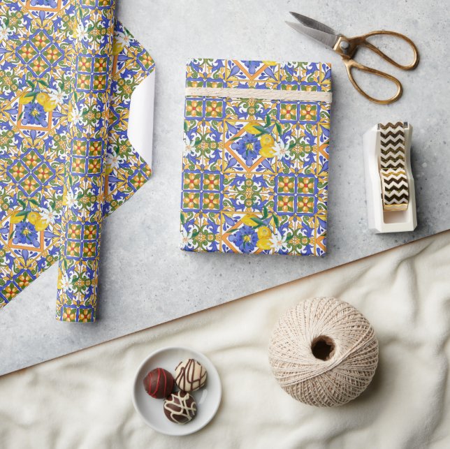 Papier Cadeau été, agrumes, sicilienne, style méditerranéen, cit (Artisanat)