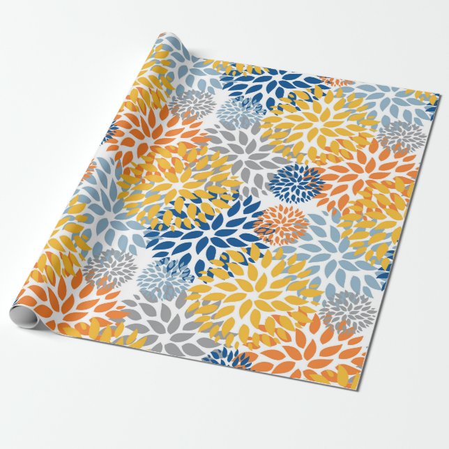 Papier Cadeau Été Floral Abstrait Couleurs vives Motif (Déroulé)