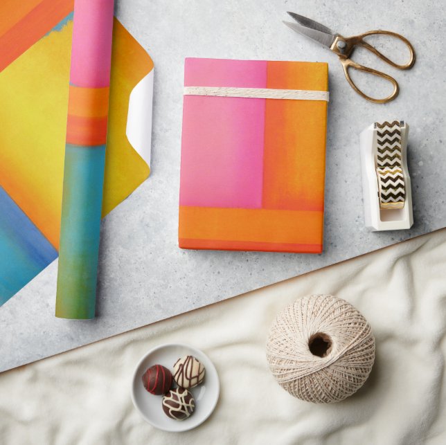 Papier Cadeau ÉTÉ, SOLEIL & VOIR - Art Abstrait rose jaune (Artisanat)