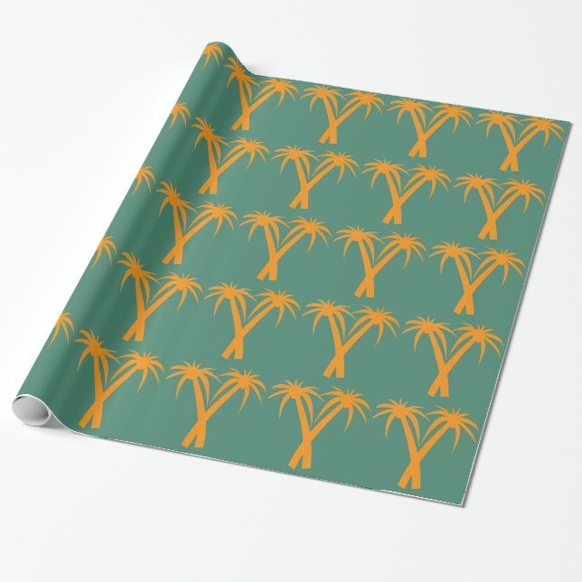 Papier Cadeau Été tropical d'orange de palmiers (Déroulé)