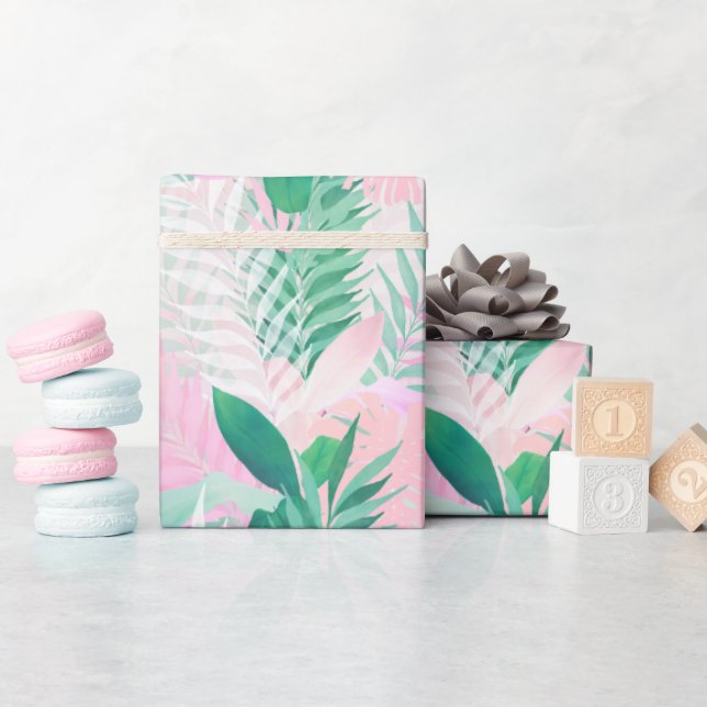 Papier Cadeau Été Tropical Pink Mint Palm Foliage Verdure (Baby Shower)
