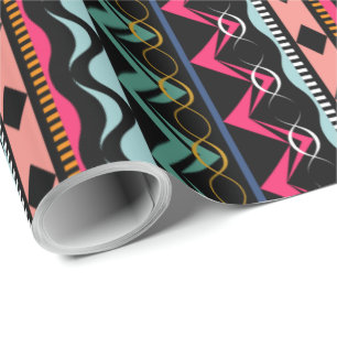 Papier Cadeau Ethnic Aztec Tribal brillant Motif coloré
