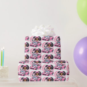Papier Cadeau Ethnic Girl & Cat Pink Coeur convertible