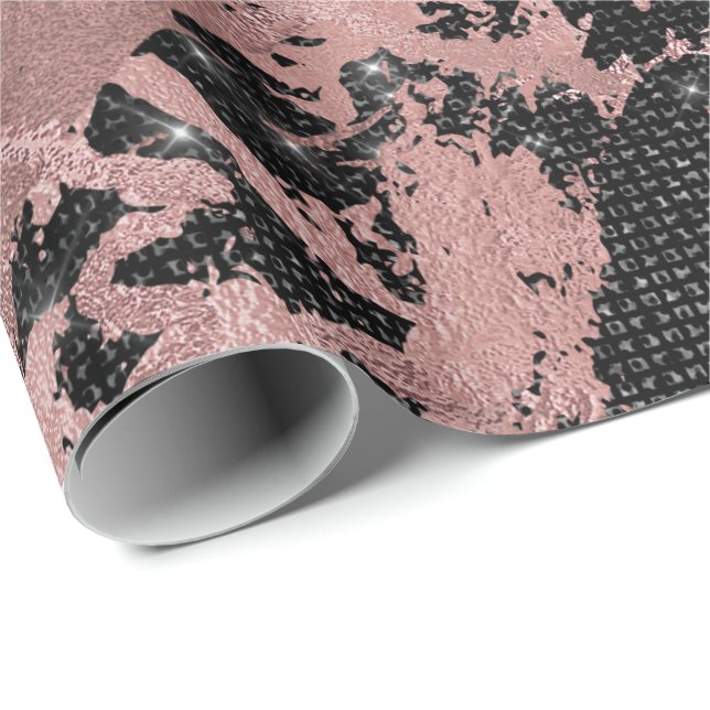 Papier Cadeau Étincelle de marbre d'or Rose Abstrait Urbain Noir (Coin rond)