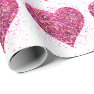 Papier Cadeau Étincelle rose parties scintillant coeur amour