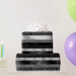 Papier Cadeau Étincelles blanches avec Parties scintillant noire