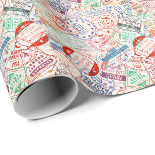 Papier Cadeau Étiquettes de voyage partout dans le monde Motif