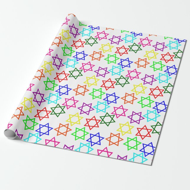 Papier Cadeau Étoile arc-en-ciel d'hanoukka (Déroulé)
