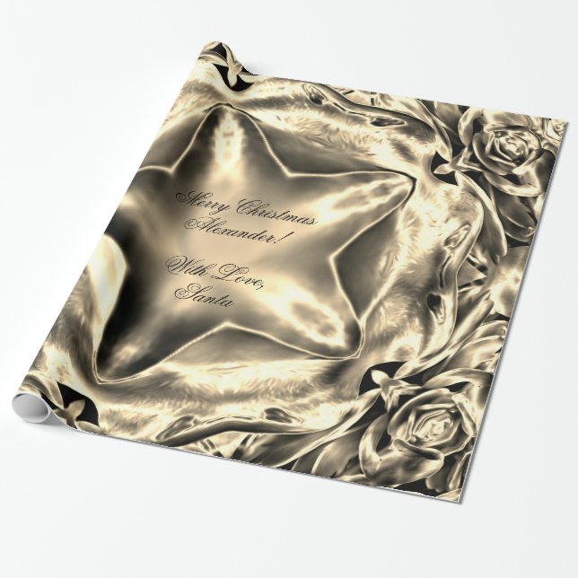 Papier Cadeau Étoile argentée élégante de Noël de sépia d'or (Déroulé)