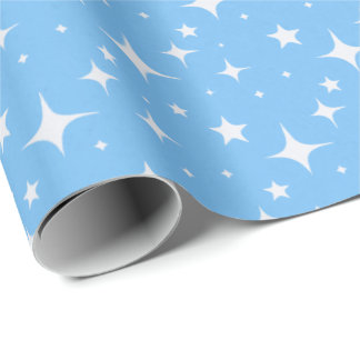 Papier cadeau étoilé bleu et blanc céleste