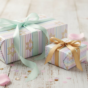 Papier Cadeau Étoile chic de David motif rayé arc-en-ciel