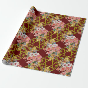 Papier Cadeau Étoile de David avec le jet floral