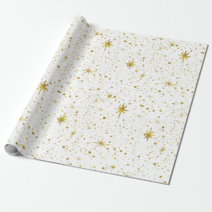 Papier Cadeau Étoile de Noël blanche et or moderne et minimali