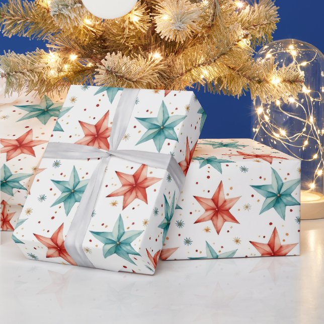 Papier Cadeau Étoile de Noël Ornements de Noël moderne (Vacances)