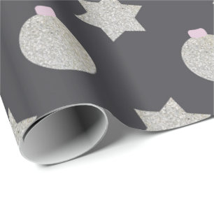 Papier Cadeau Étoile élégante et boule de Noël argent et noir
