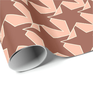 Papier Cadeau Etoile moderne géométrique - coco brun et pêche