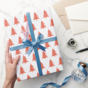 Papier Cadeau Étoile rose sapin blanc de Noël blanc minimal