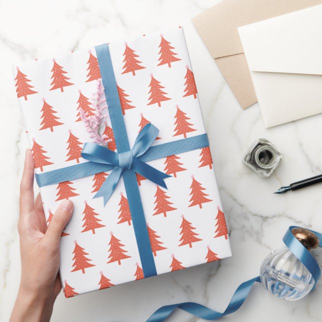Papier Cadeau Étoile rose sapin blanc de Noël blanc minimal (Cadeaux)