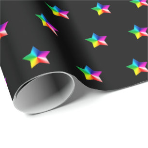 Papier Cadeau étoiles arc-en-ciel en noir